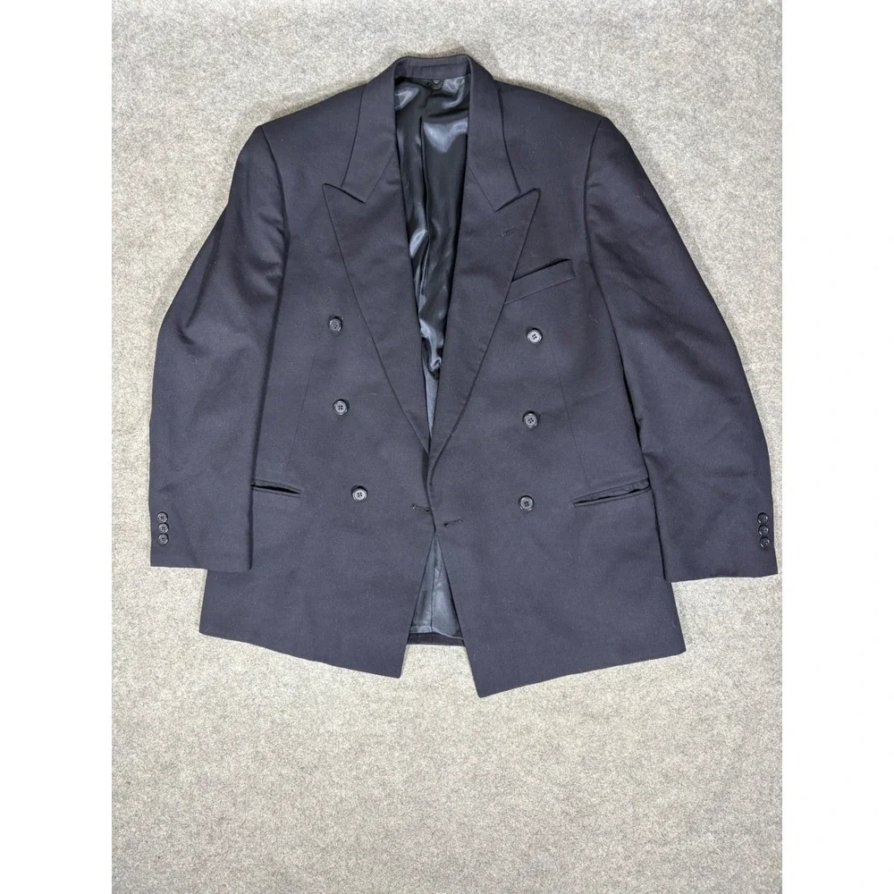 Tallia Uomo‎ Mens Blazer Navy Blue 100% Pure Wool Double Breasted Peak Lapel 42R